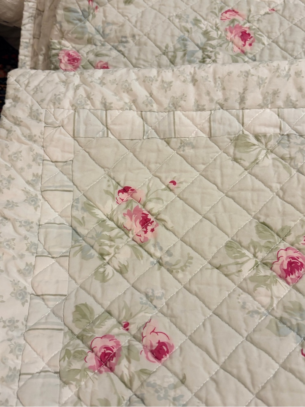 Simply Shabby Chic Twin Bedding Set Pink Cream Quilt & Standard Sham 100% cotton